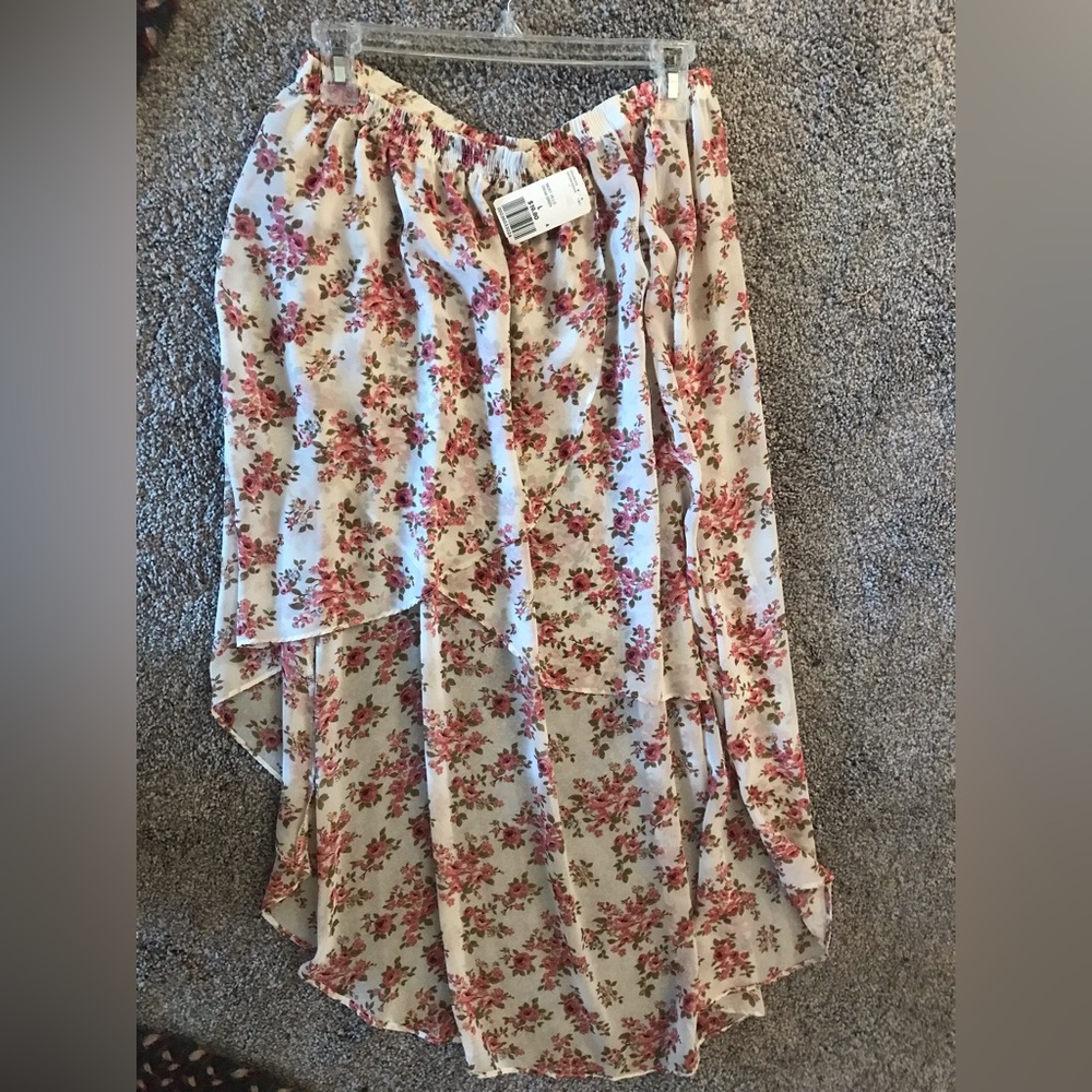Forever 21 Sheer Floral Print Hi-Lo Skirt